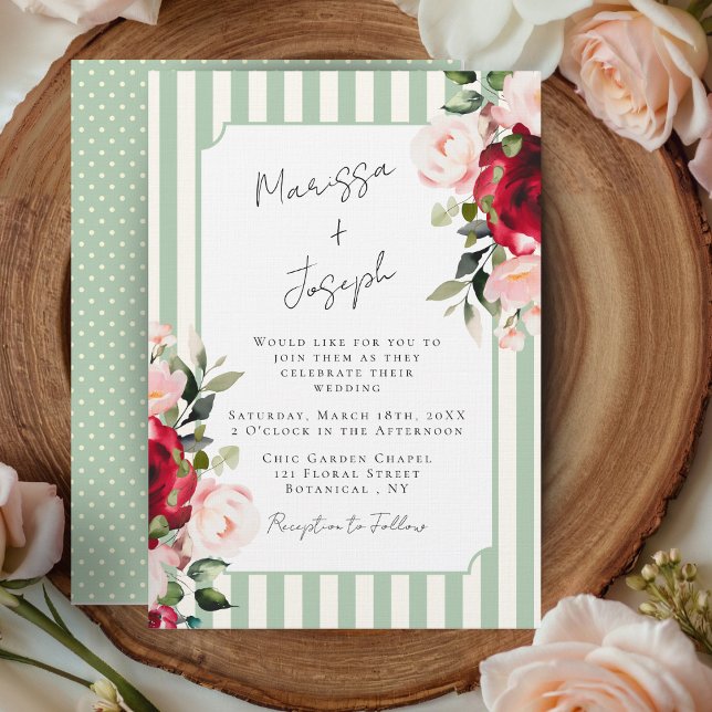 Invitación Watercolor Roses Preppy Chic Spring Summer Wedding (Modern Chic Garden Floral Wedding Invitation)