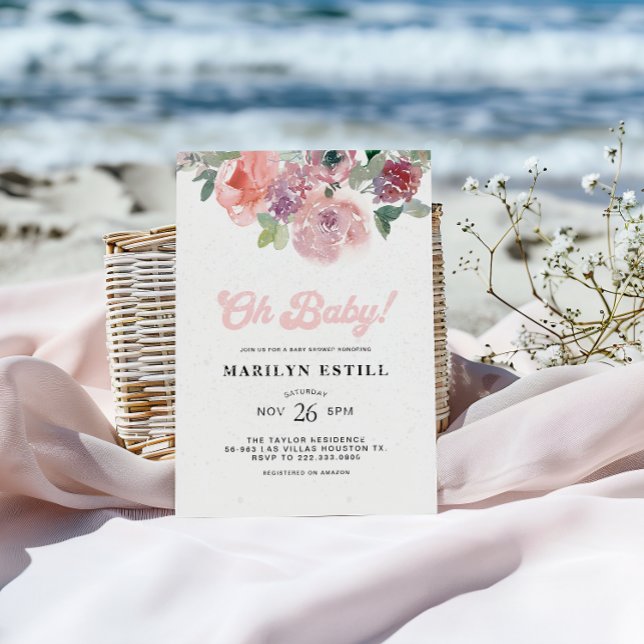 Invitación Watercolor Rubor Burgundy Floral Baby Shower (Subido por el creador)