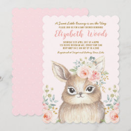 Invitación Watercolor Rubor Floral Bunny Chica Baby Shower