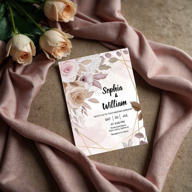 Invitación Watercolor Rubor Floral Geometric Elegant Wedding (Subido por el creador)