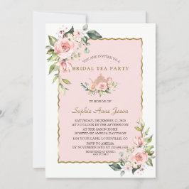 Invitación Watercolor Rubor Floral Gold Bridal Tea Fiesta