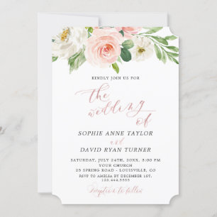 Invitación Watercolor Rubor Ivory Floral Rosa Boda Gold