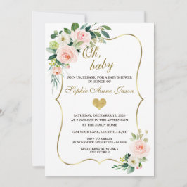 Invitación Watercolor Rubor Ivory Flowers Gold Baby Shower