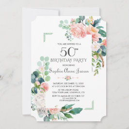Invitación Watercolor Rubor Peonies Frame 50 cumpleaños