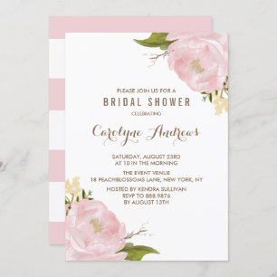 Invitación Watercolor Rubor Pink Peonies Brillante