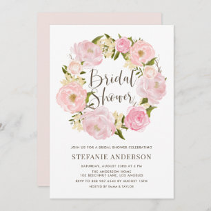 Invitación Watercolor Rubor Pink Peony Wreath Brillante
