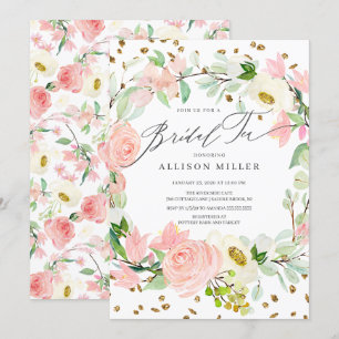 Invitación Watercolor Rubor Rosa Peonies Té de novia floral