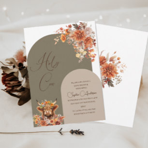 Invitación Watercolor Rust Highland Cow