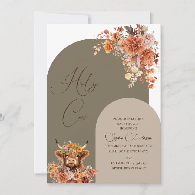 Invitación Watercolor Rust Highland Cow (Anverso)