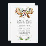 Invitación Watercolor Rustic Forest Bat Mitzvah<br><div class="desc">Invitación mitzvah de murciélago silvestre de moda con flores de acuarela pintadas a mano con bayas de bosque - arándanos,  moras y arvejas,  pinos,  helechos,  plumas y cuernos de alce.</div>