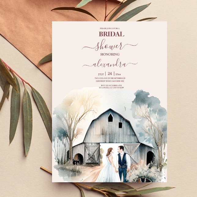 Invitación Watercolor Rústico Barn Bridal Shower (Subido por el creador)