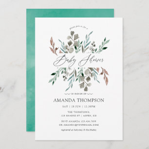 Invitación Watercolor Rústico Greenery Winter Baby Shower