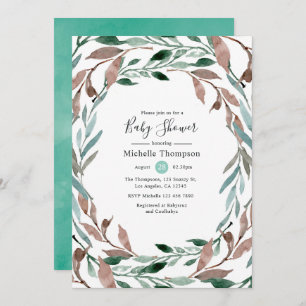 Invitación Watercolor Rústico Greenery Winter Baby Shower