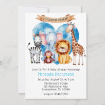 Watercolor Safari Animals Boy Baby Shower