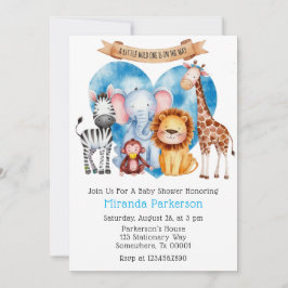 Invitación Watercolor Safari Animals Boy Baby Shower