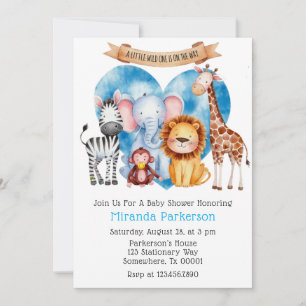 Invitación Watercolor Safari Animals Boy Baby Shower