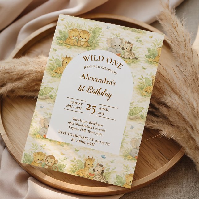 Invitación Watercolor Safari Animals First Birthday (Subido por el creador)