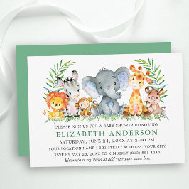 Invitación Watercolor Safari Animals Greenery Baby Shower