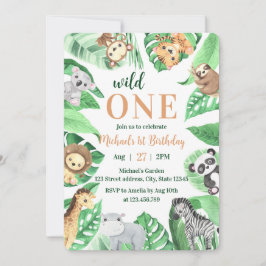 Invitación Watercolor Safari Animals Wild One 1st Birthday