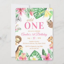 Invitación Watercolor Safari Animals Wild One 1st Birthday