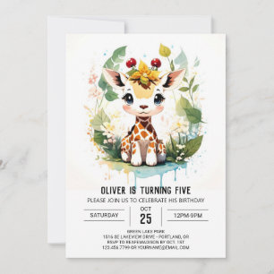 Invitación Watercolor Safari Journey Giraffe Birday