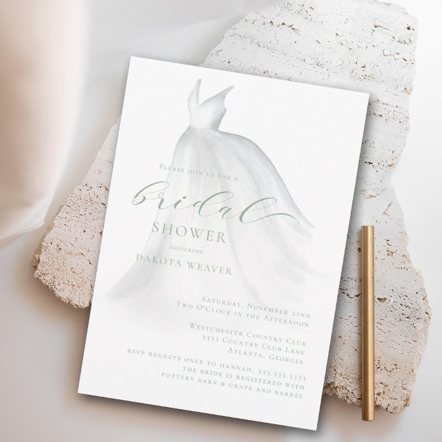 Invitación Watercolor Sage Green Boda Vestido Británico Ducha (Subido por el creador)
