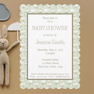 Invitación Watercolor Sage Green Ducks en Bonnets Baby Shower