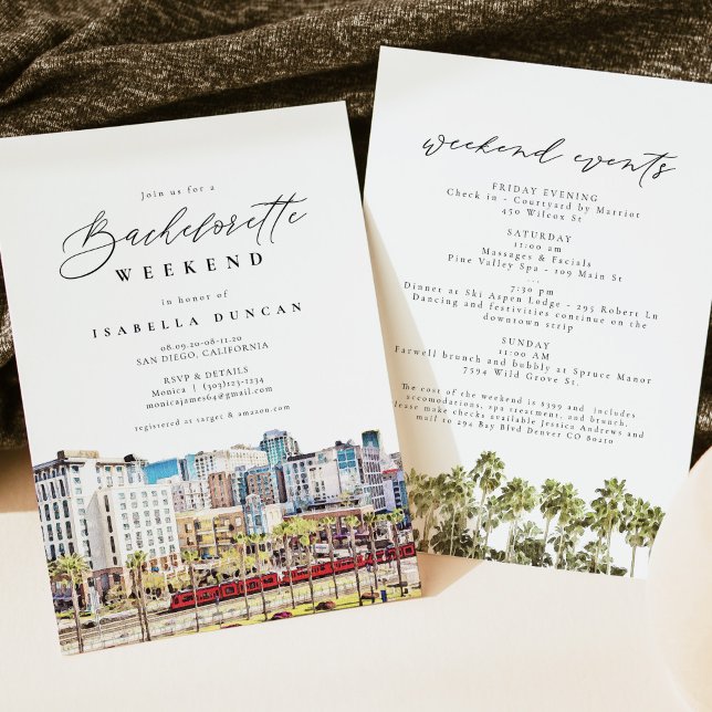 Invitación Watercolor San Diego California Skyline Beach (Subido por el creador)