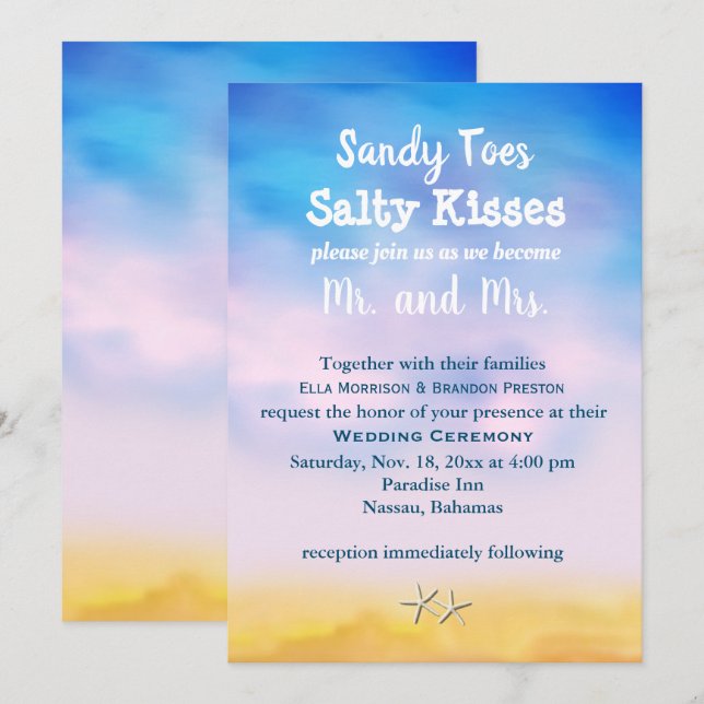 Invitación Watercolor Sandy Toes Wedding Invitar a la puesta  (Anverso / Reverso)