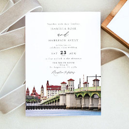 Invitación Watercolor Sant Augustine Florida Skyline Boda