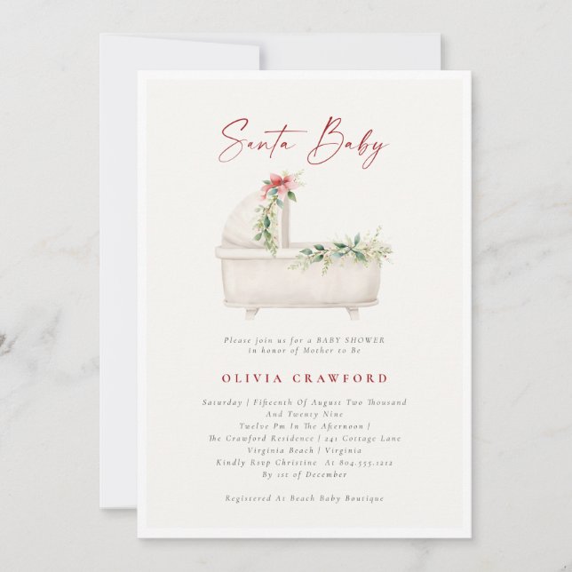 Invitación Watercolor Santa Baby Navidad Baby Shower (Anverso)