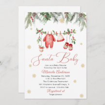 Watercolor Santa Baby Winter Baby Shower mom-to-b