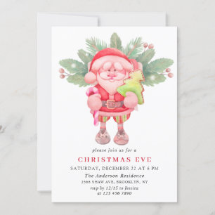 Invitación Watercolor Santa Claus Navidades de Fiesta de Vaca