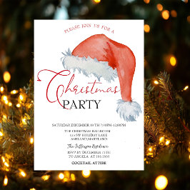 Invitación Watercolor Santa Hat Holiday Open House