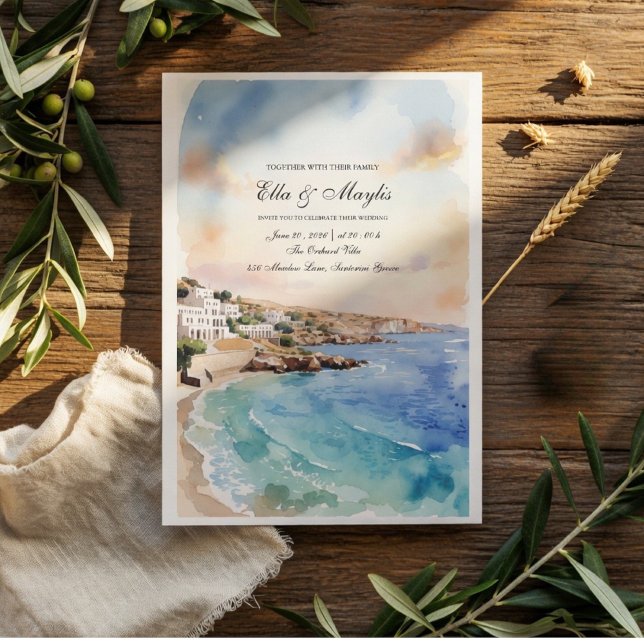 Invitación Watercolor Santorini Coastal  (Subido por el creador)