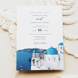 Invitación Watercolor Santorini Grecia Skyline Boda