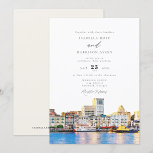 Invitación Watercolor Savannah Georgia Skyline Paint Boda