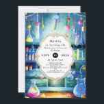 Invitación Watercolor Science Magic Scientiday<br><div class="desc">¡Sumérjase en un mundo maravilloso con nuestra Invitación de cumpleaños de Científico Mágico de la Ciencia de las Acuarelas! Con encantadores ilustraciones acuarelas de equipos de laboratorio, elementos mágicos y maravillas científicas, esta invitación prepara el escenario para una celebración extraordinaria. Personalizable completo, puede agregar el nombre y los detalles del...</div>