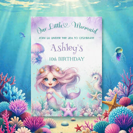 Invitación Watercolor Sea Mermaid Birthday 