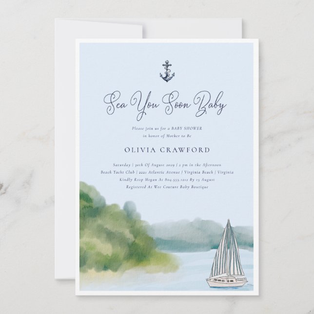 Invitación Watercolor Sea Pronto Baby Baby Shower (Anverso)