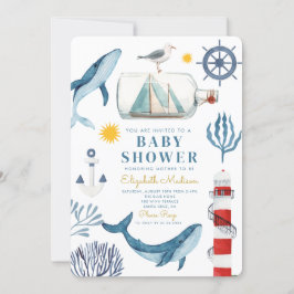 Invitación Watercolor Sea Ship,Sailor Whale Sea Baby Shower