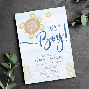 Invitación Watercolor Sea Turco Boy Baby Shower