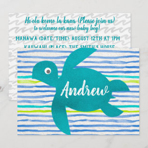 Invitación Watercolor Sea Turtle Shibori Stripe