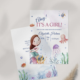 Invitación Watercolor Sealife Mermaid Baby Shower