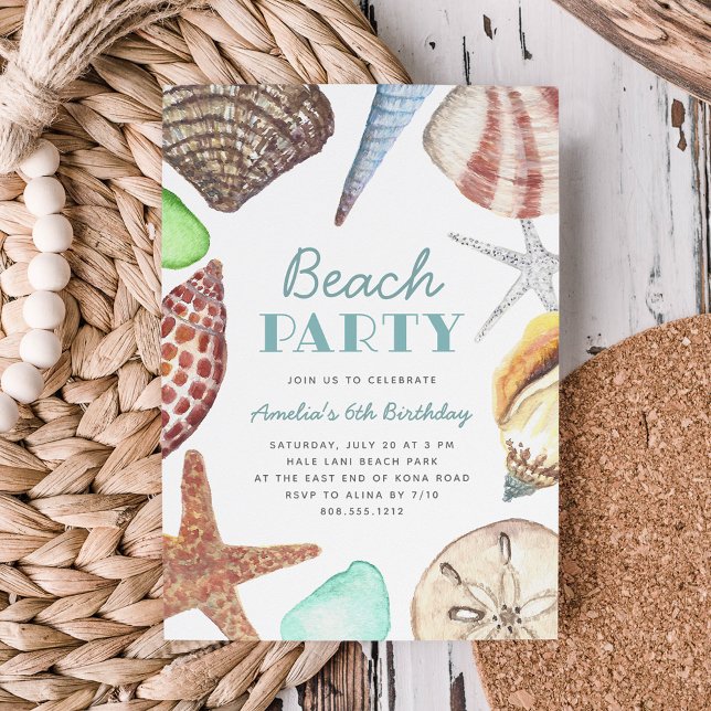 Invitación Watercolor Seashell Kids Beach Birday Party (Subido por el creador)