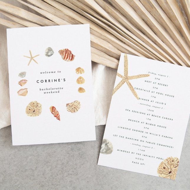 Invitación Watercolor Seashells Bachelorette Party Itinerary (Subido por el creador)