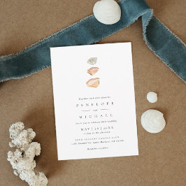 Invitación Watercolor Seashells Elegante Boda Minimalista