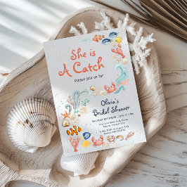 Invitación Watercolor She is Catch Ocean Theme Bridal Shower