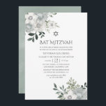 Invitación Watercolor Silver Sage Floral Bat Mitzvah<br><div class="desc">El murciélago floral de moda de plata mitzvah invita al personalizable a los detalles de su evento. Crédito del estudio de chocolatesquíes.</div>