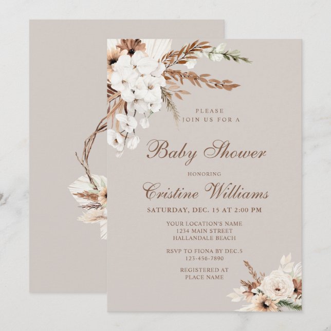 Invitación Watercolor Simple Elegante Boho Baby Shower (Anverso / Reverso)